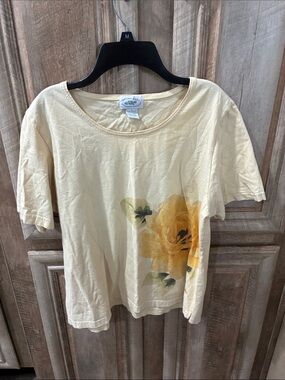Christopher & Banks Cream Tee with Yellow Floral Motif